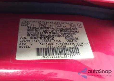 2009 Nissan Versa 1.8S из США, поврежденный, VIN 3N1BC13E29L354280